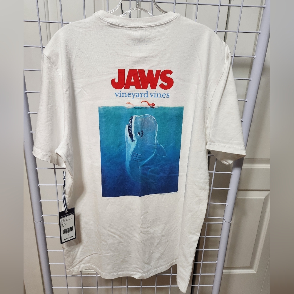Vineyard Vines Rare JAWS Shark Tee in White and Blue